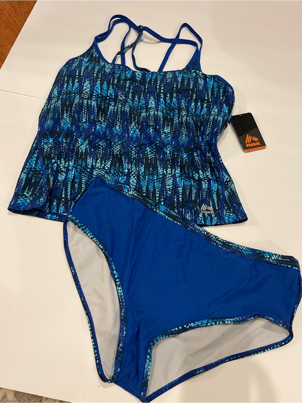 RBX Blue Patterned Tankini with Solid Blue Briefs